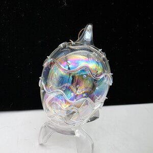 Pier 1 Handblown Glass Easter Egg Clear Iridescent 3"